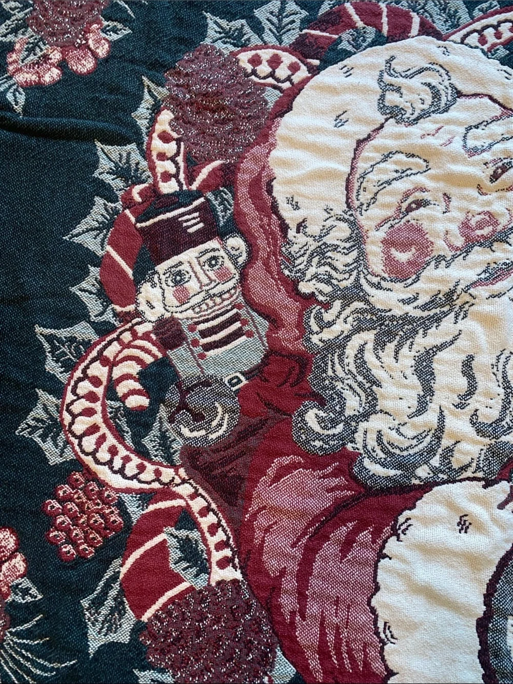 Vintage Tapestry Holiday Santa Nutcracker Throw Blanket